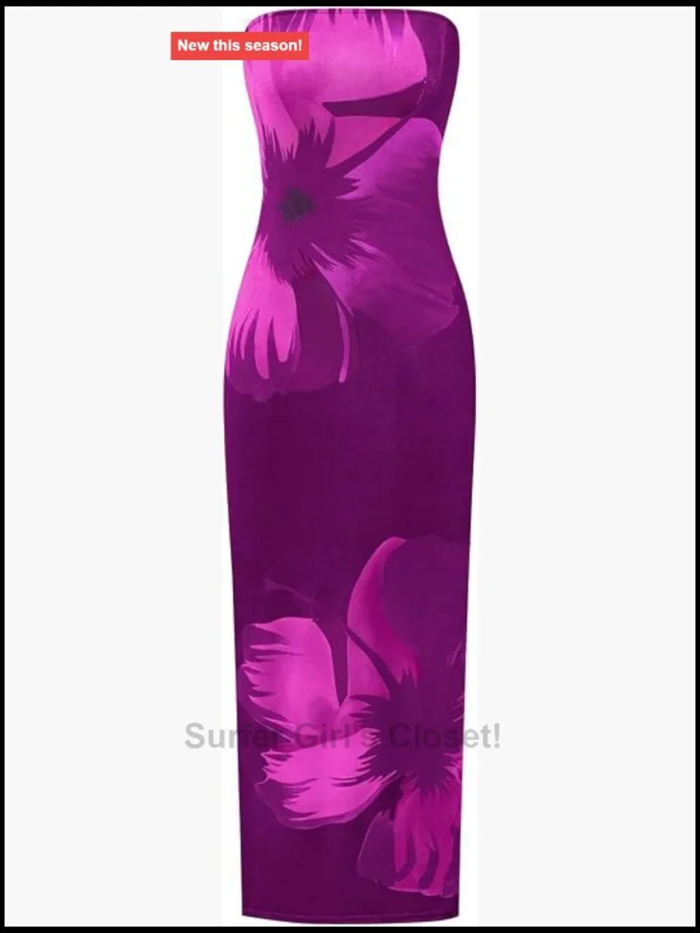 Strapless Bodycon Maxi Dress Floral Mesh Tube Top Party Cocktail Slit Side